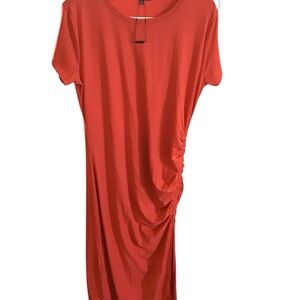 Fashion Nova red Asymmetrical Ruched Midi Dress